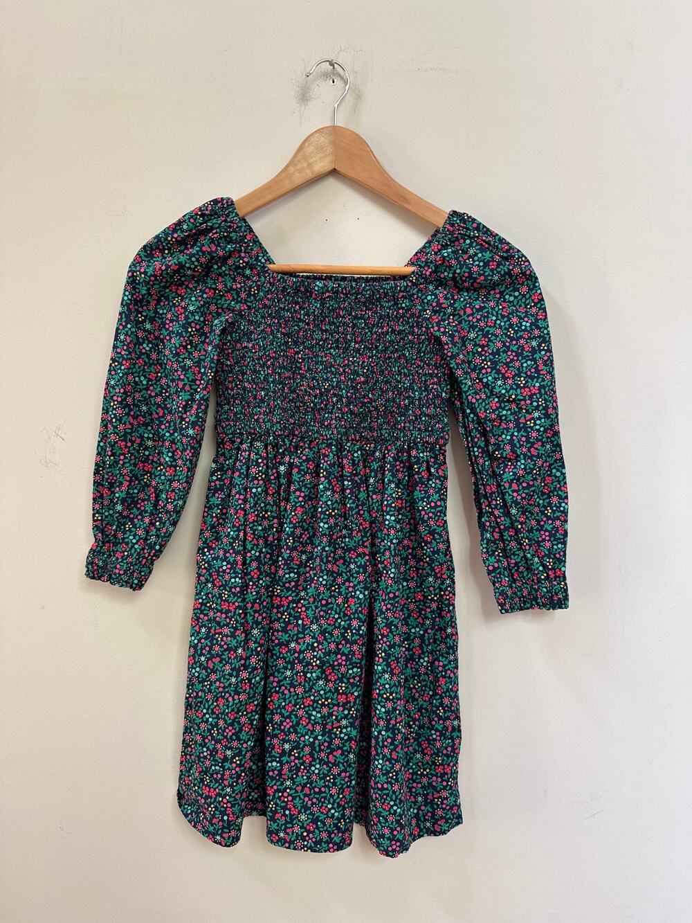 Crewcuts by J. Crew Girls Floral Smocked Square Neck Dress Size 7 Green Multi